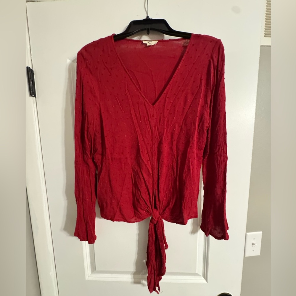 Red V-Neck Tie-Front Top
